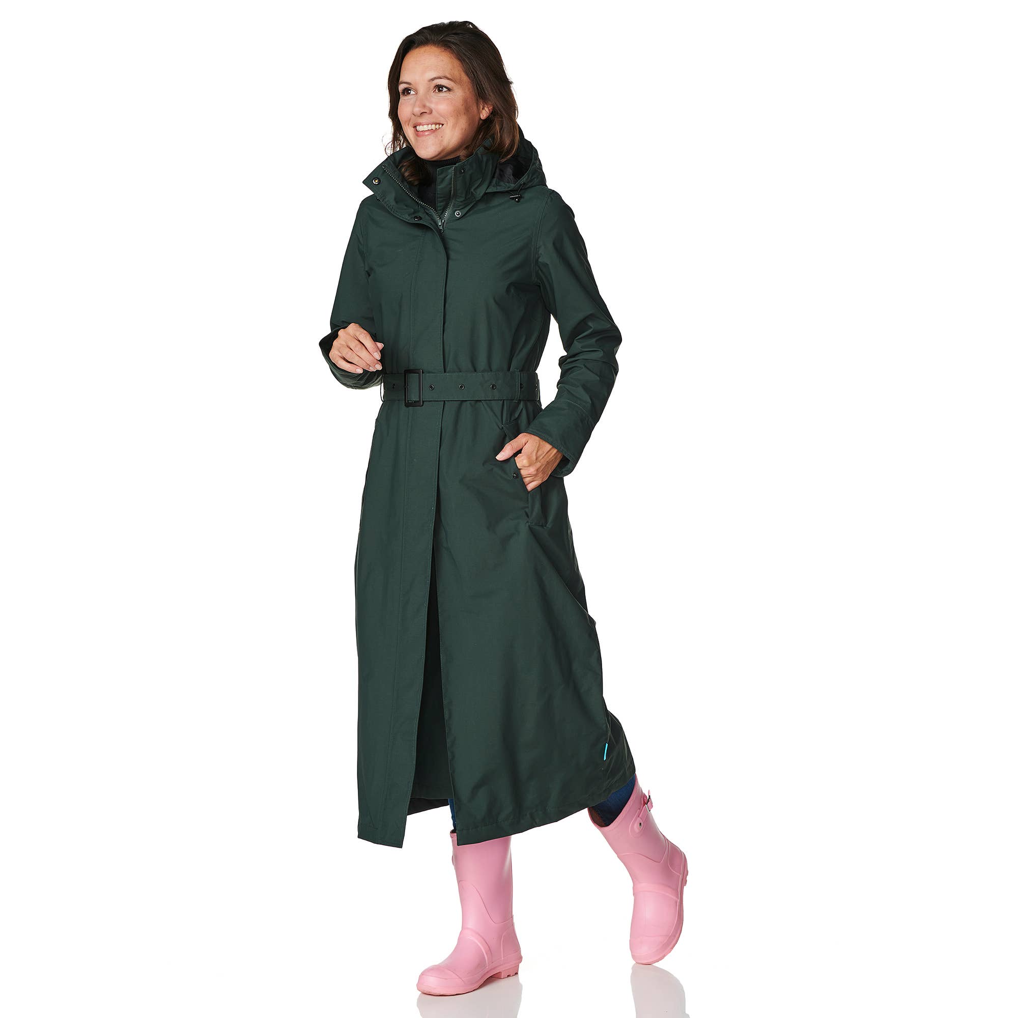 Women's Long Rain Jacket - Dark Green: Medium