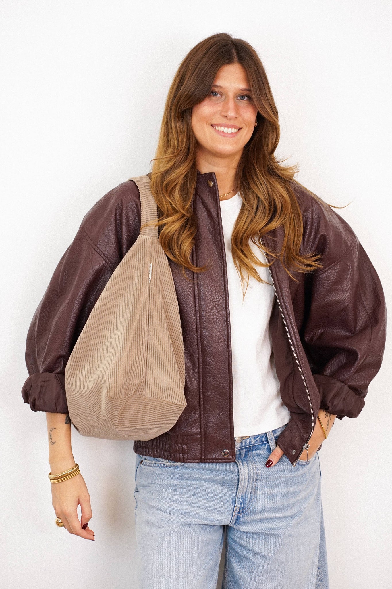 Corduroy Round Shoulder Bag – Taupe Beige (Toast)