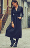 Front Yoke V Neckline Tie Waist Long Sleeve Winter Dress