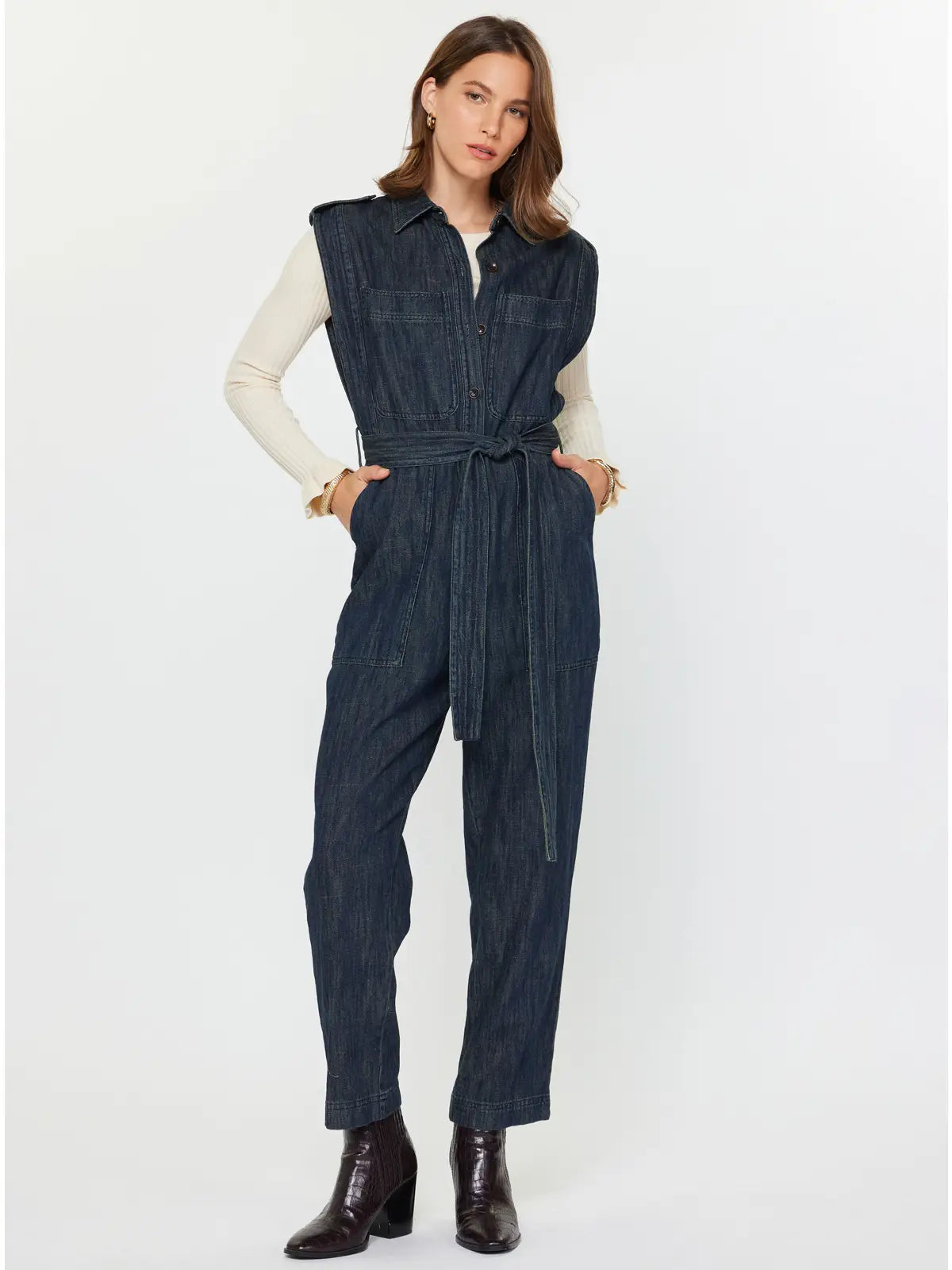 Dark Indigo Denim Sleeveless Jumpsuit