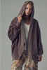 Washed waffle knit Hooded Cardi