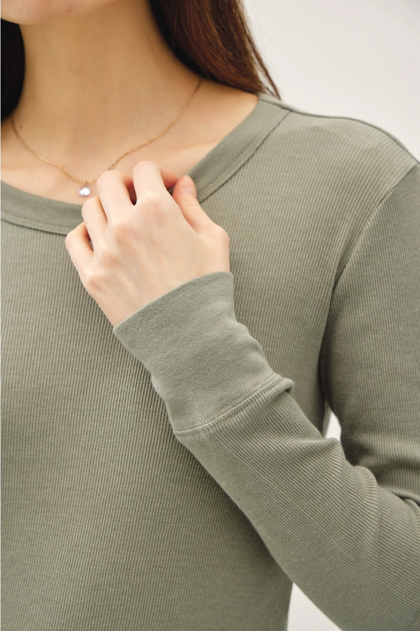 Ribbed Cotton Round Neck Basic Top