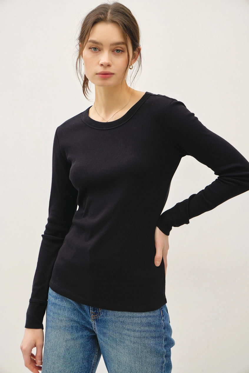 Ribbed Cotton Round Neck Basic Top