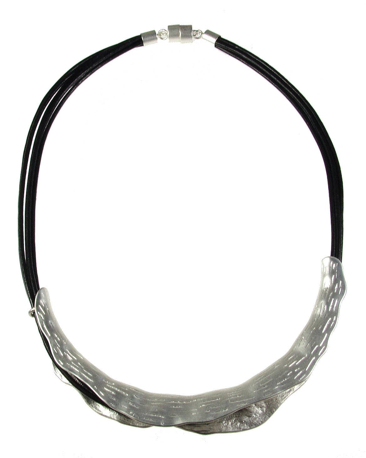 Etched Horizon Necklace, Leather & Brass, Blk/Gld, Blk/Slvr: Silver Black