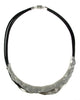 Etched Horizon Necklace, Leather & Brass, Blk/Gld, Blk/Slvr: Gold Gold