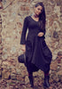 Asymmetrical Hem Long Sleeve Black Dress