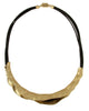 Etched Horizon Necklace, Leather & Brass, Blk/Gld, Blk/Slvr: Gold Gold