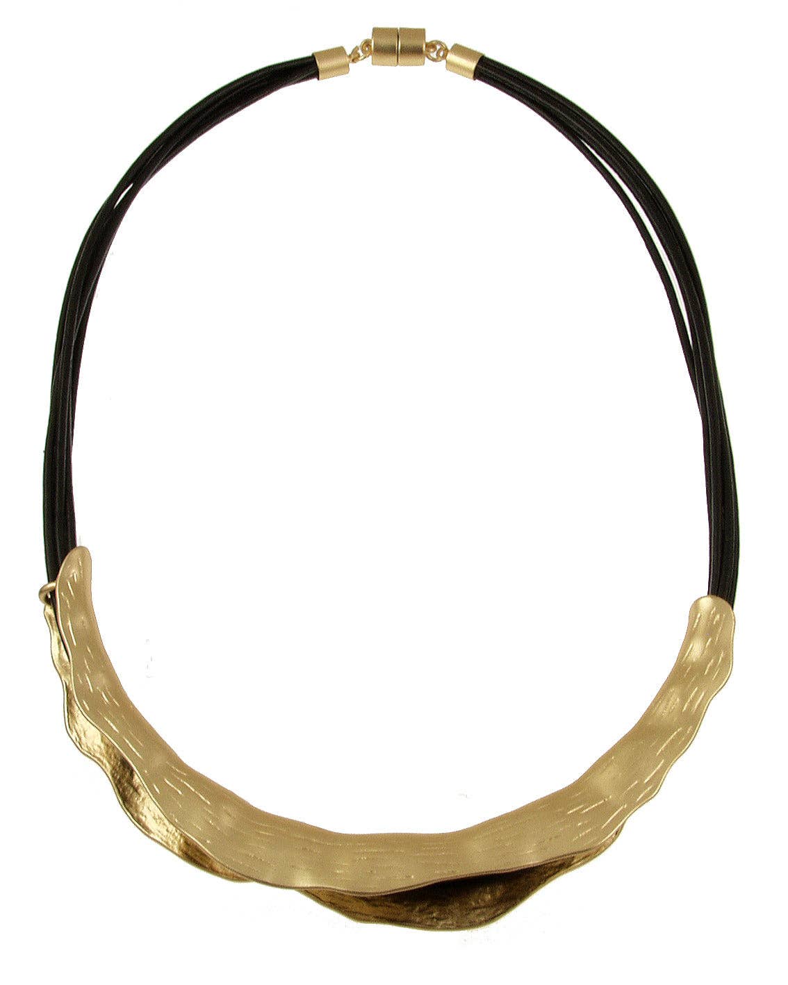 Etched Horizon Necklace, Leather & Brass, Blk/Gld, Blk/Slvr: Gold Gold