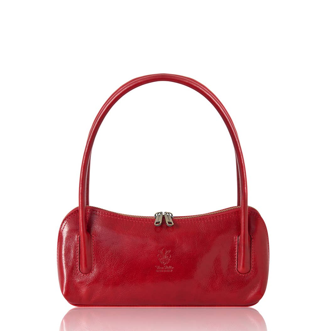 Italian Handmade Vegetable Tanned Leather Shoulder Bag: DARK RED