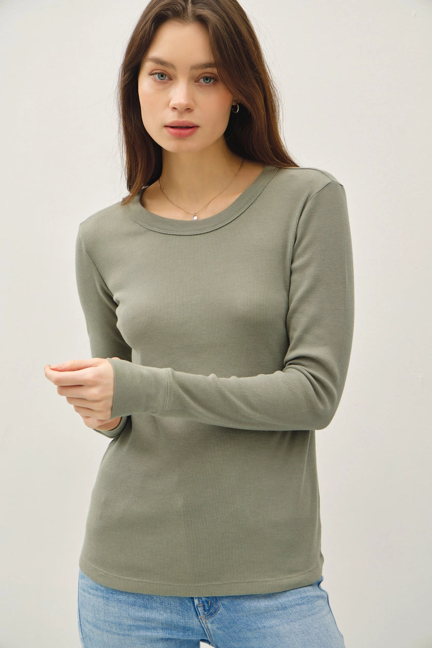 Ribbed Cotton Round Neck Basic Top