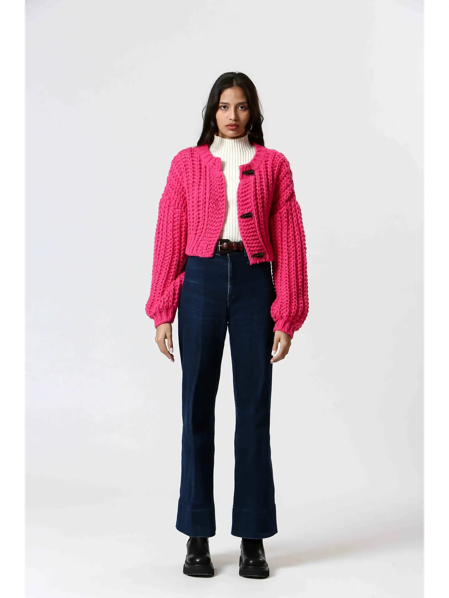 Cropped Button-Down Knit Cardigan
