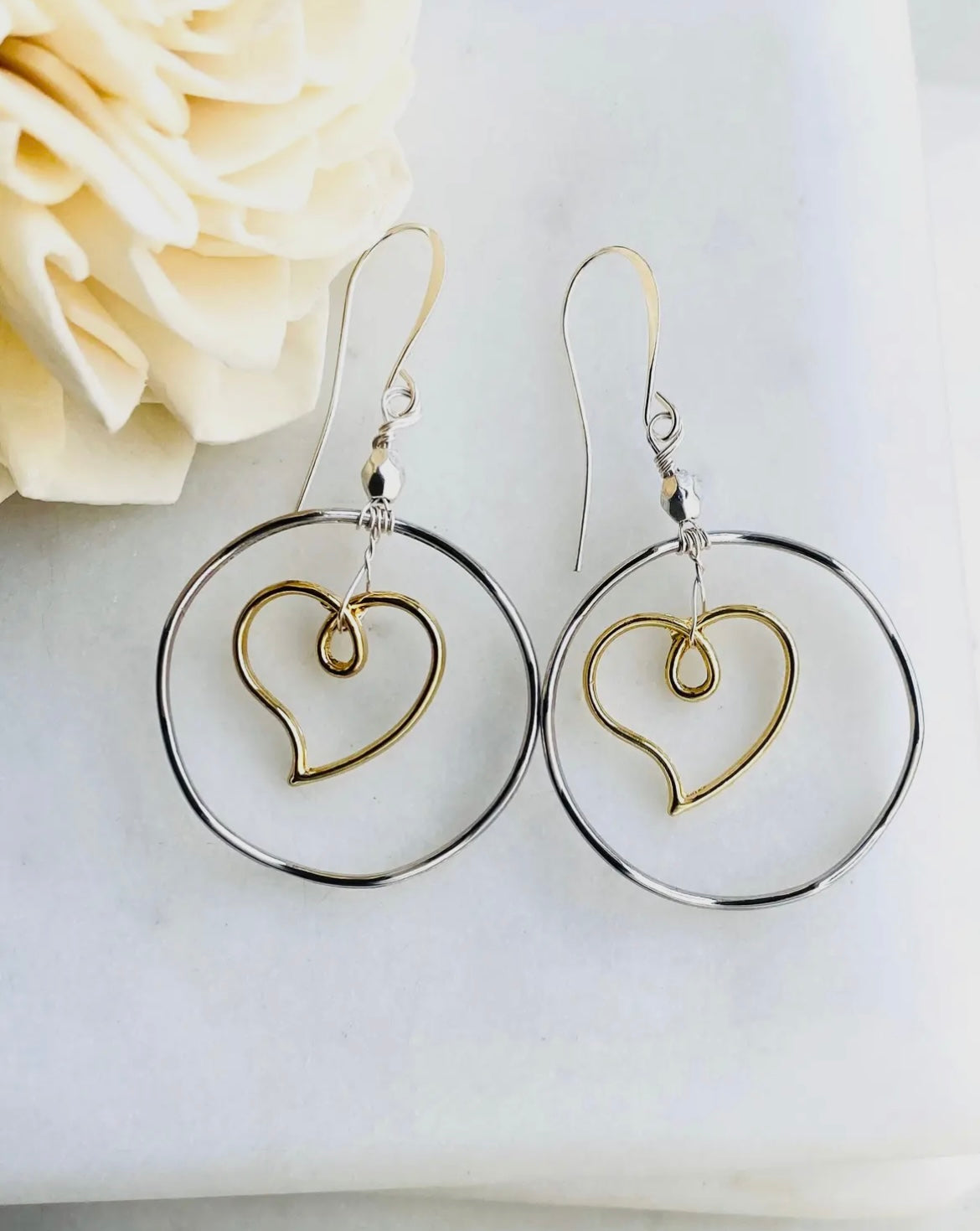 Silver Heart & Circle Earring