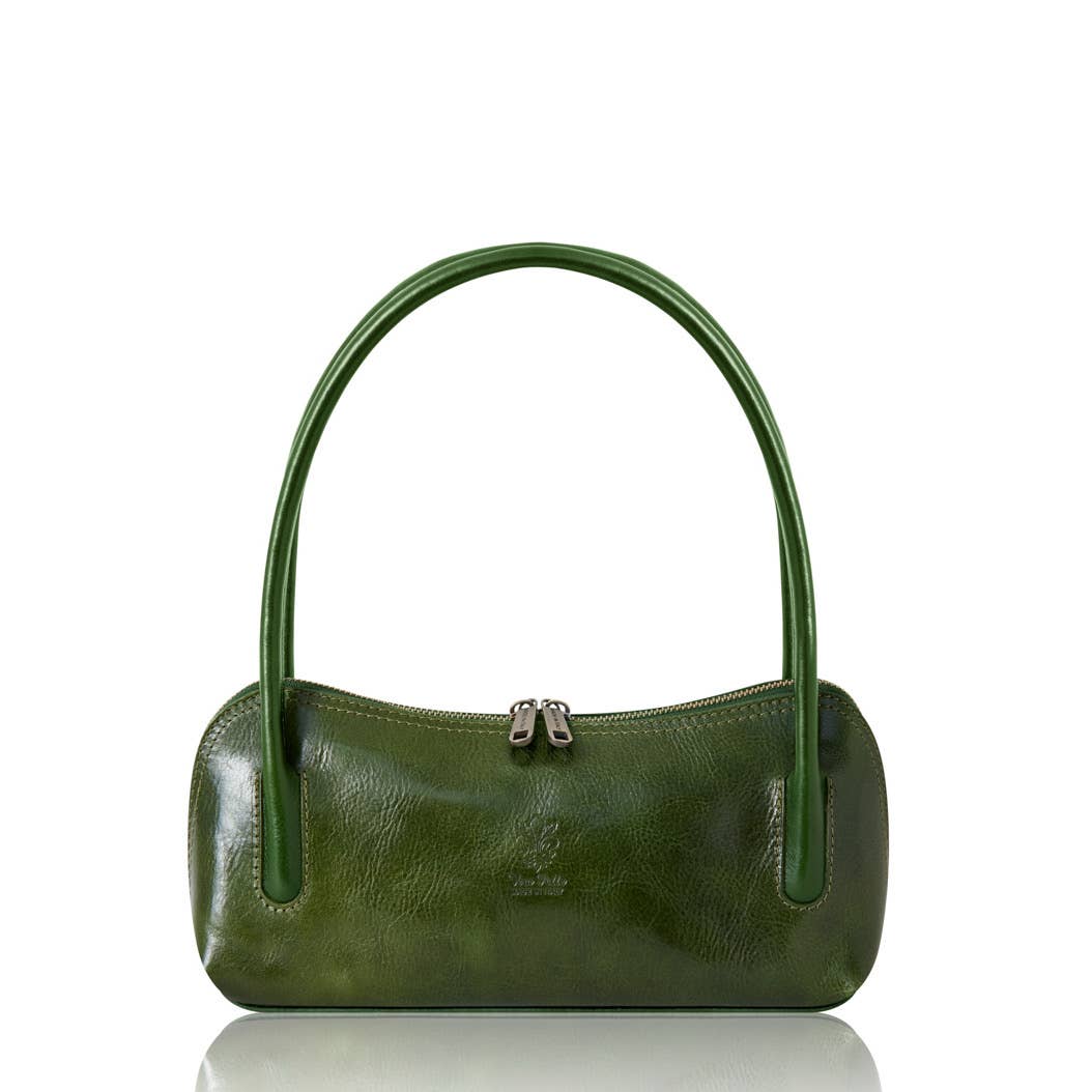 Italian Handmade Vegetable Tanned Leather Shoulder Bag: GREEN