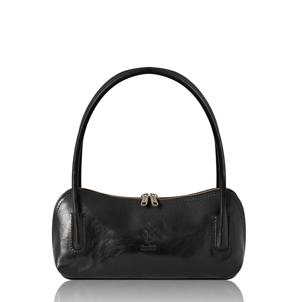 Italian Handmade Vegetable Tanned Leather Shoulder Bag: BLACK