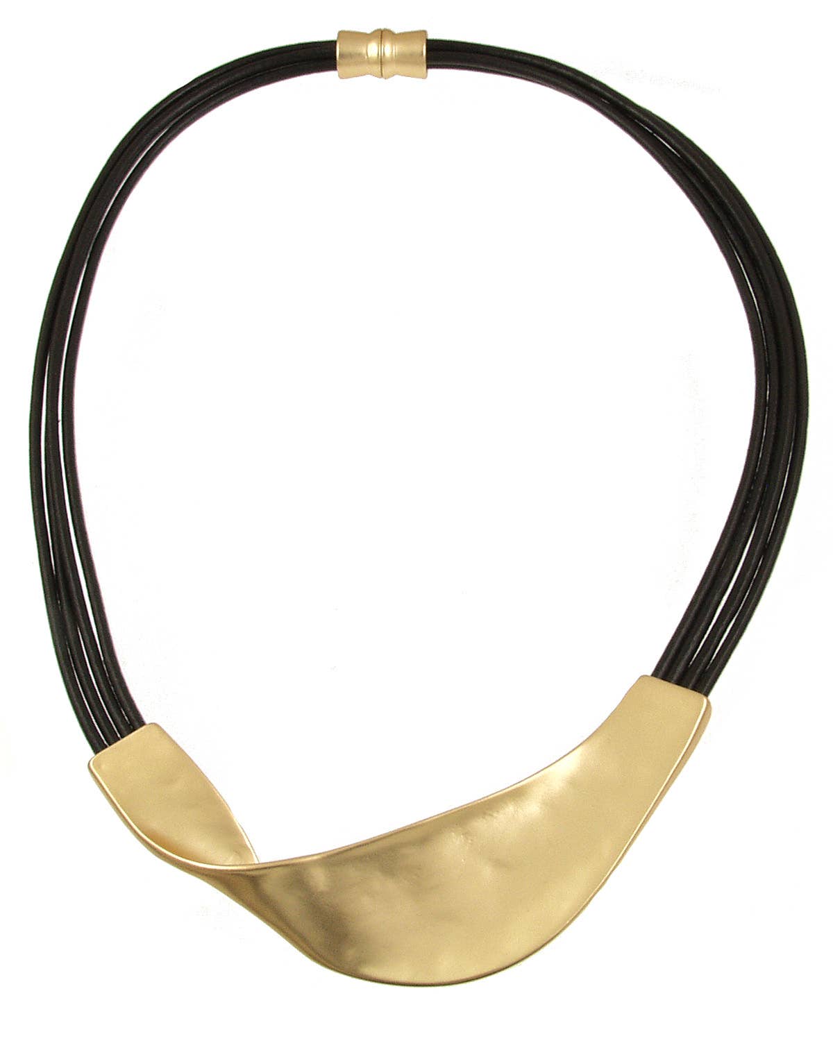 Leather, Metal Twist, Magnetic Necklace: Gold/Black, 18
