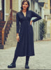 Front Yoke V Neckline Tie Waist Long Sleeve Winter Dress