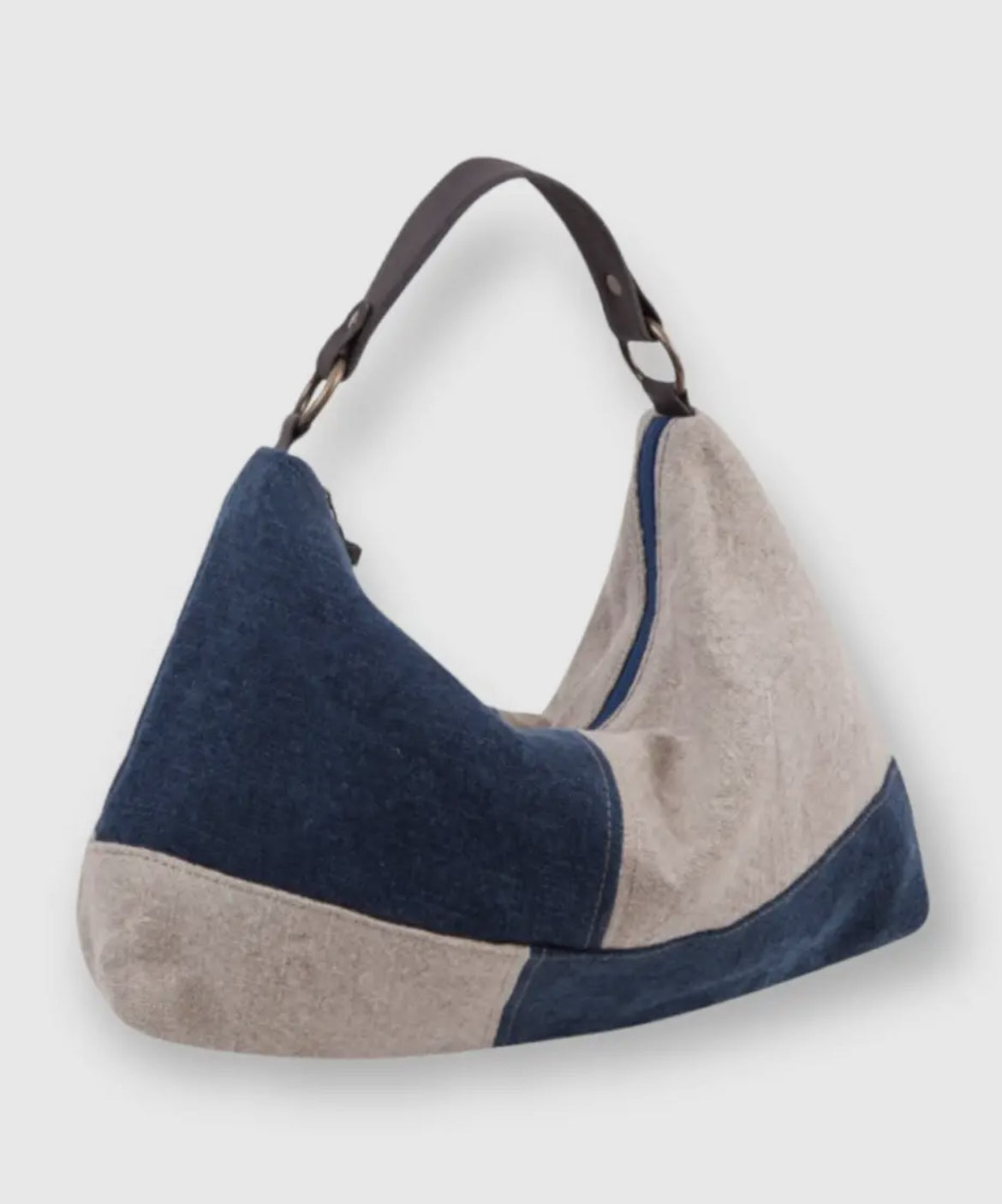 Linen Hobo Shoulder Bag with Leather Handles