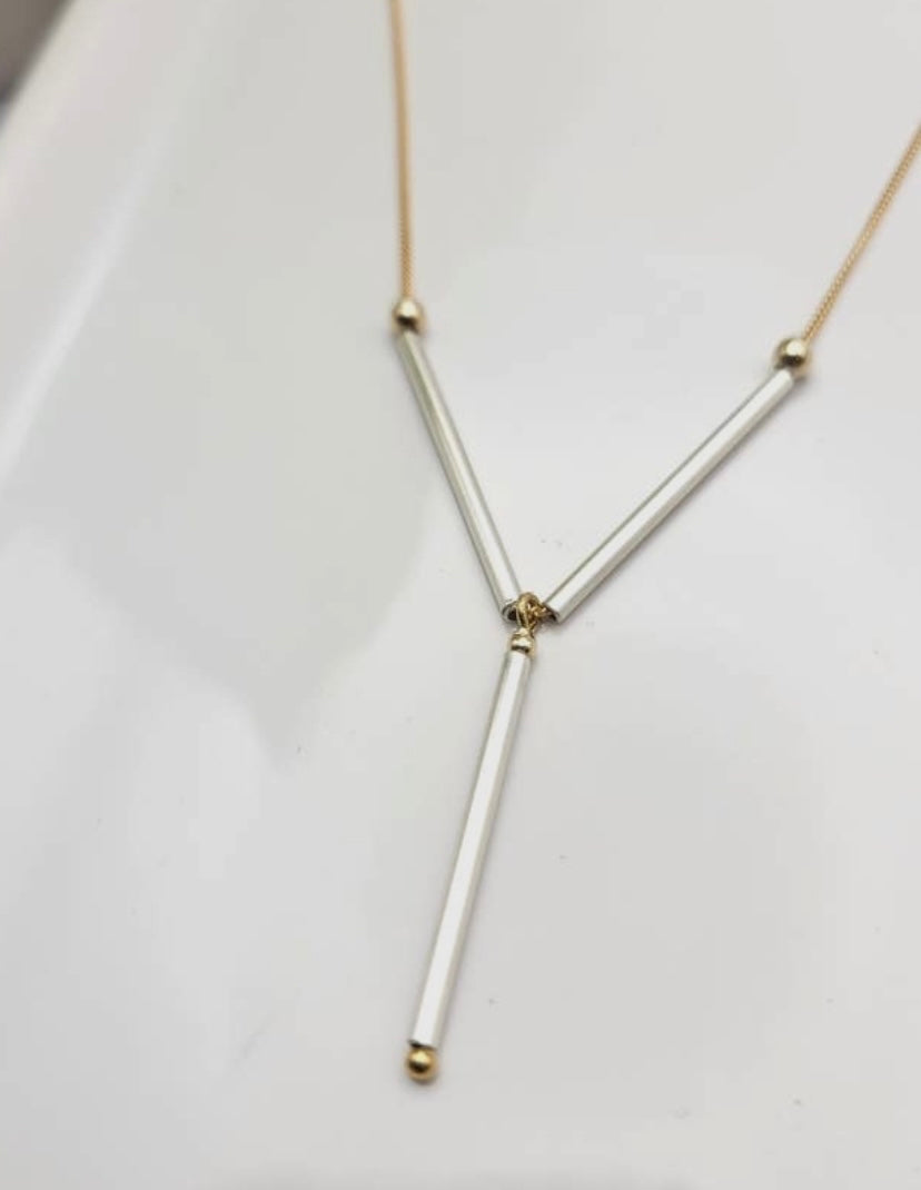 Gold & Silver Lariat Style Necklace