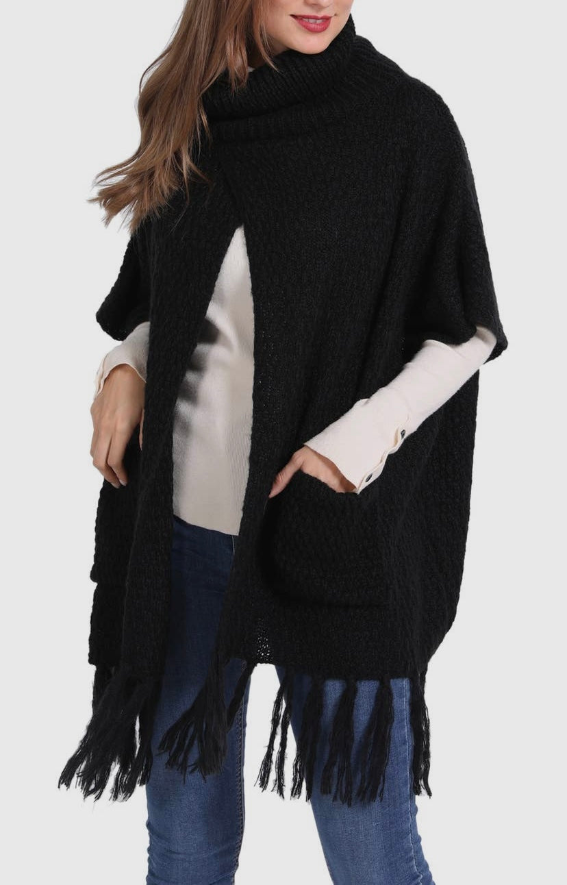 Pullover Poncho Cape Knitted Cardigan with Tassels