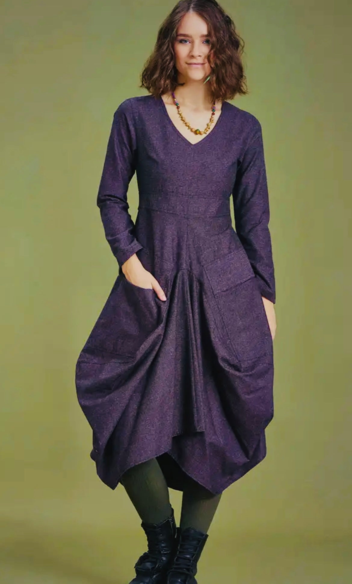 Asymmetrical Hem Long Sleeve Lilac Dress