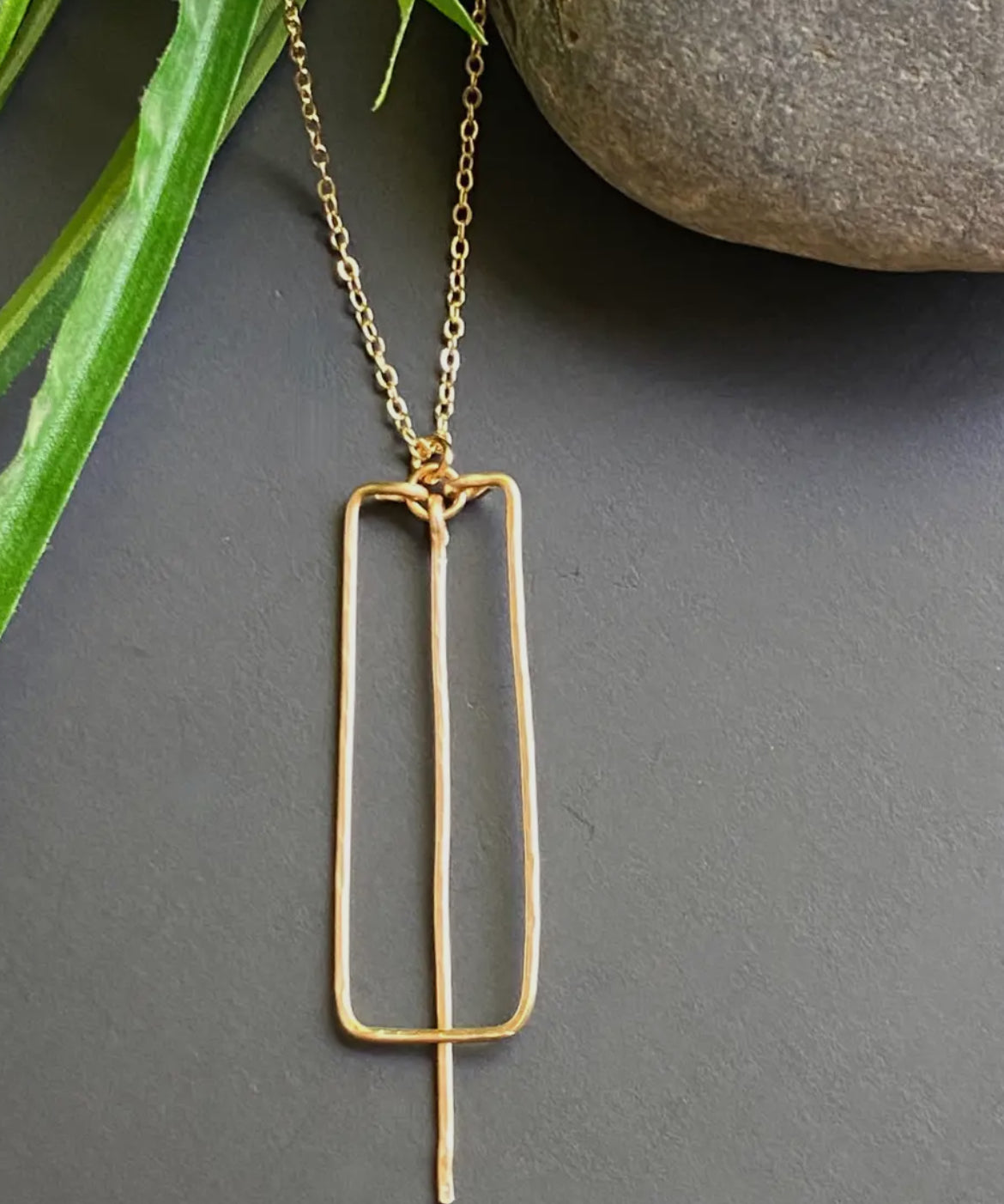 Gold Hammered Rectangle and Bar Necklace