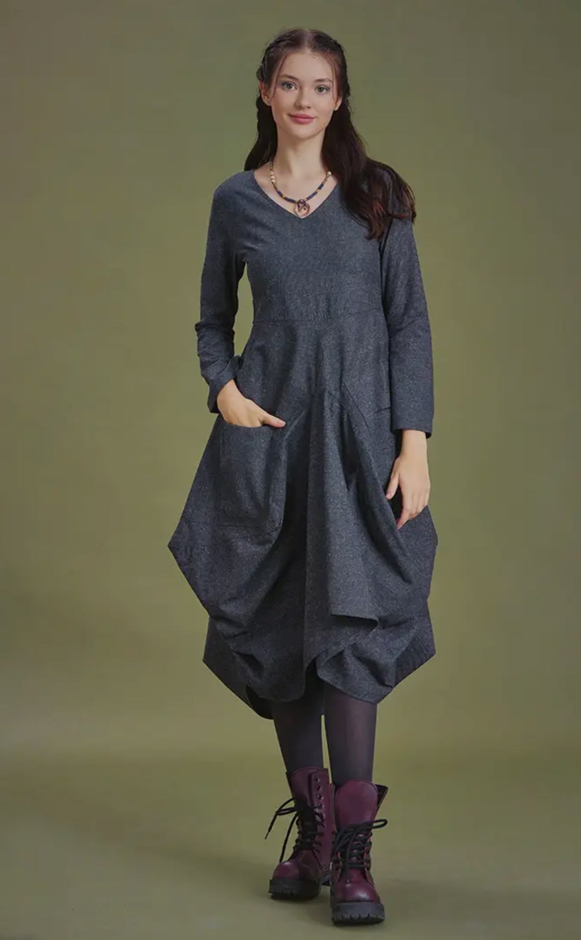 Asymmetrical Hem Long Sleeve Dress