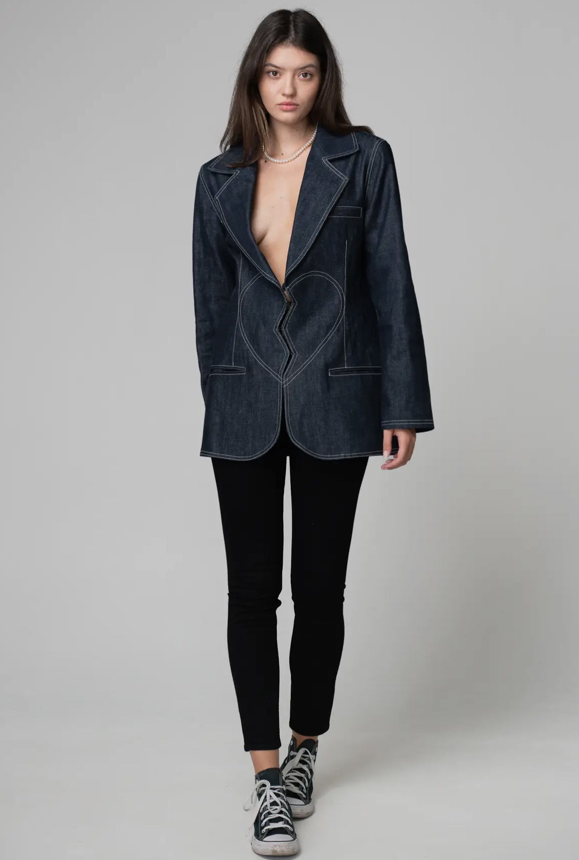 Broken Heart Oversized Denim Blazer