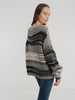 Round Neck Long-Sleeve Striped Sweater in Blended Wool