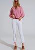 Flare Jeans with Raw Hem Edge in White