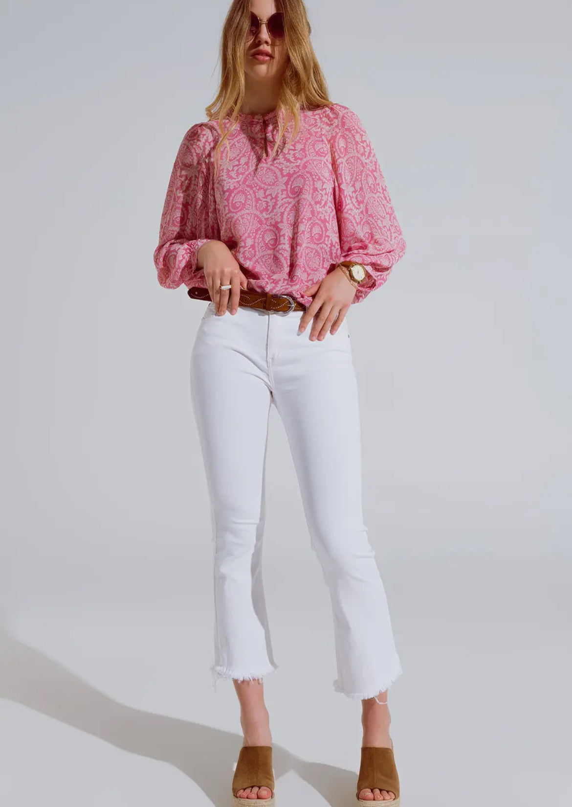 Flare Jeans with Raw Hem Edge in White