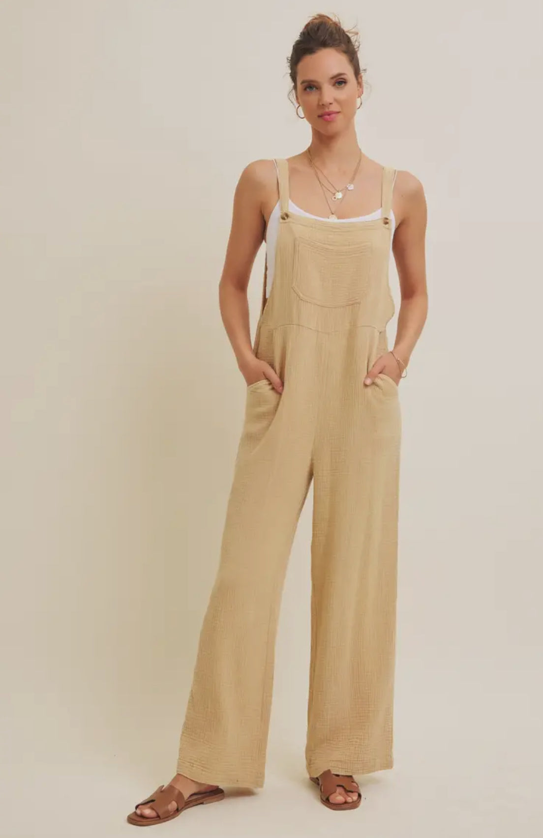 Mineral-Washed Super Soft Gauze Wide Jumpsuit