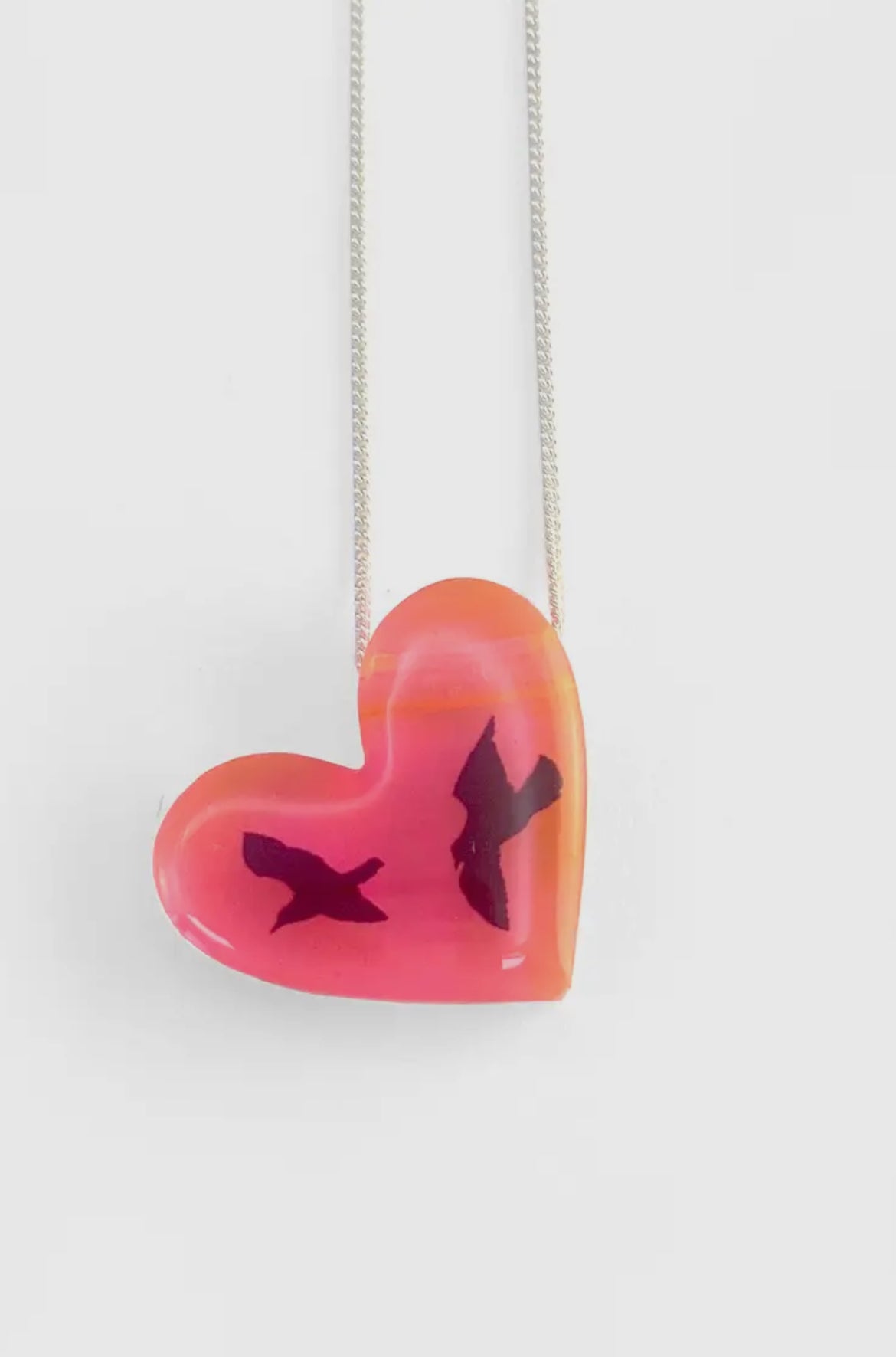 Pink heart Bird Necklace