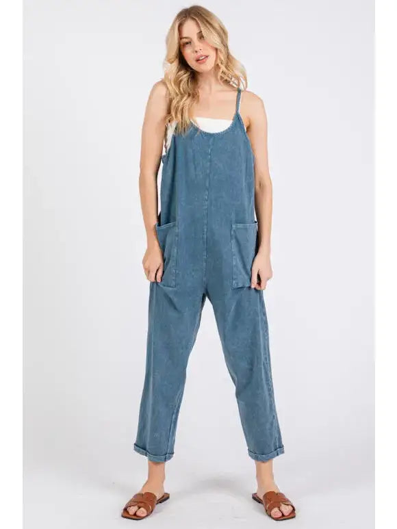 Washed Roll-up Jumpsuit
