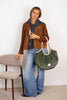 Corduroy Medium Zippered Tote Bag – Olive Green (Musgo)