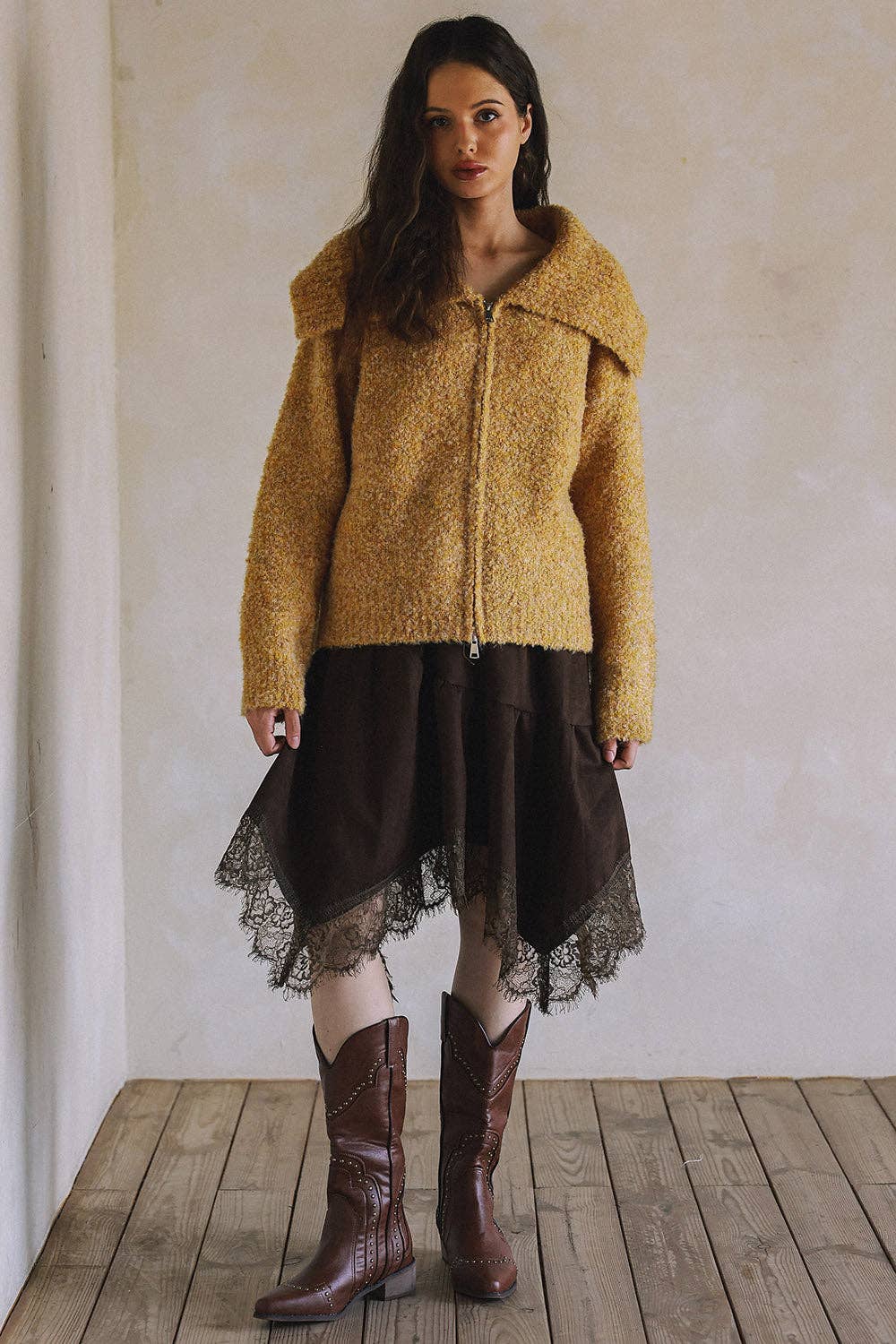 BOUCLE ZIP-UPCARDIGAN SWEATER