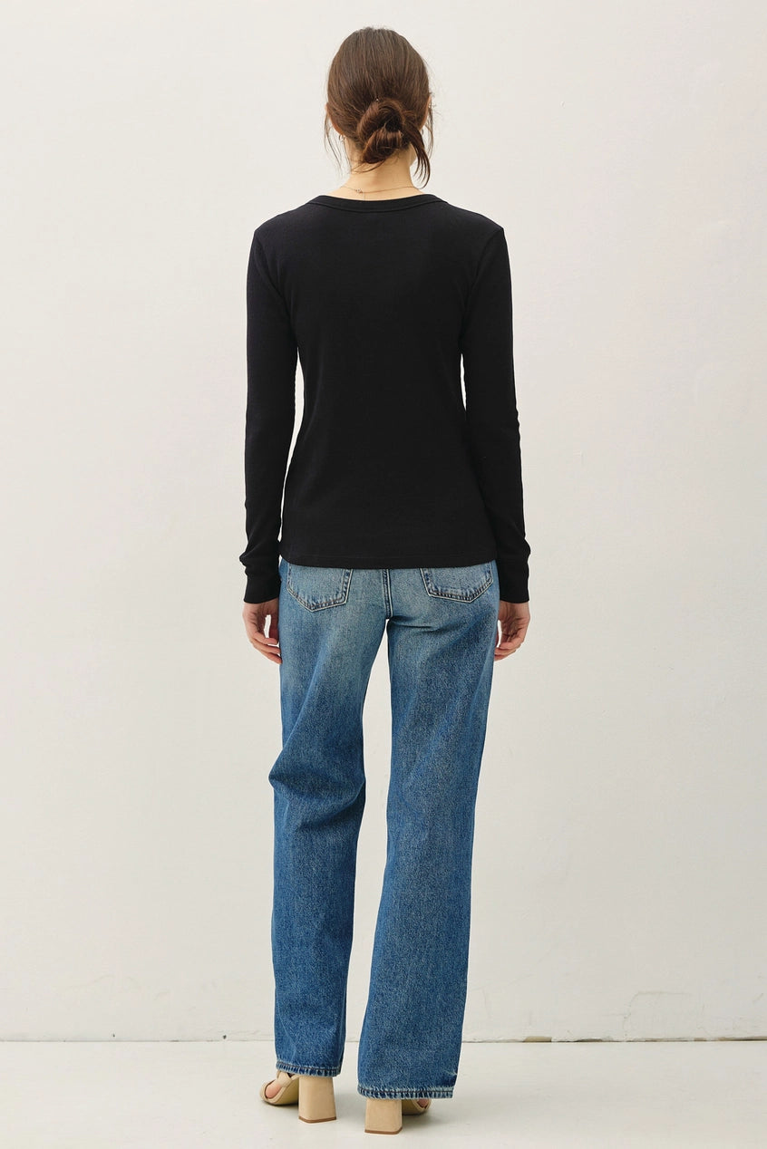 Ribbed Cotton Round Neck Basic Top