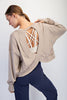 Criss-Cross Open Back Cropped Long Sleeve Top