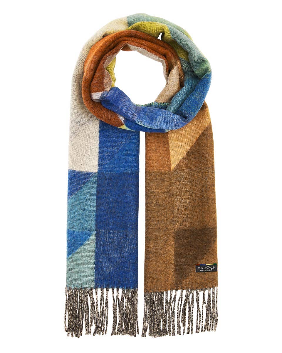 Geometric Colorblock Cashmink Scarf: Industrial blue