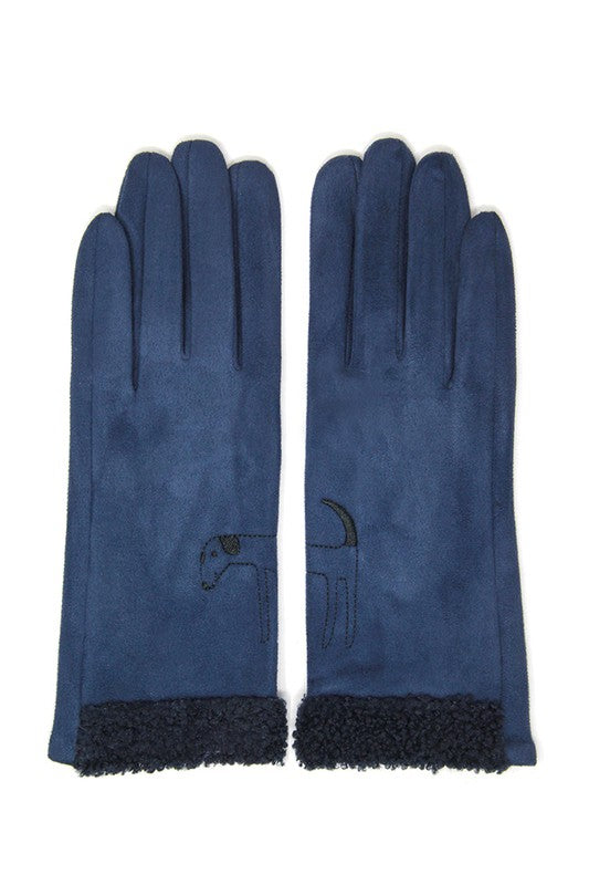 Suede dog embroidery with boucle gloves