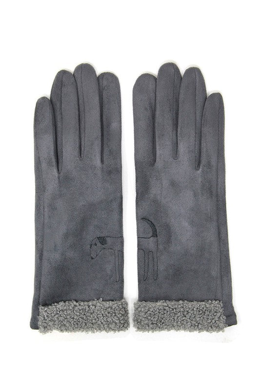 Suede dog embroidery with boucle gloves